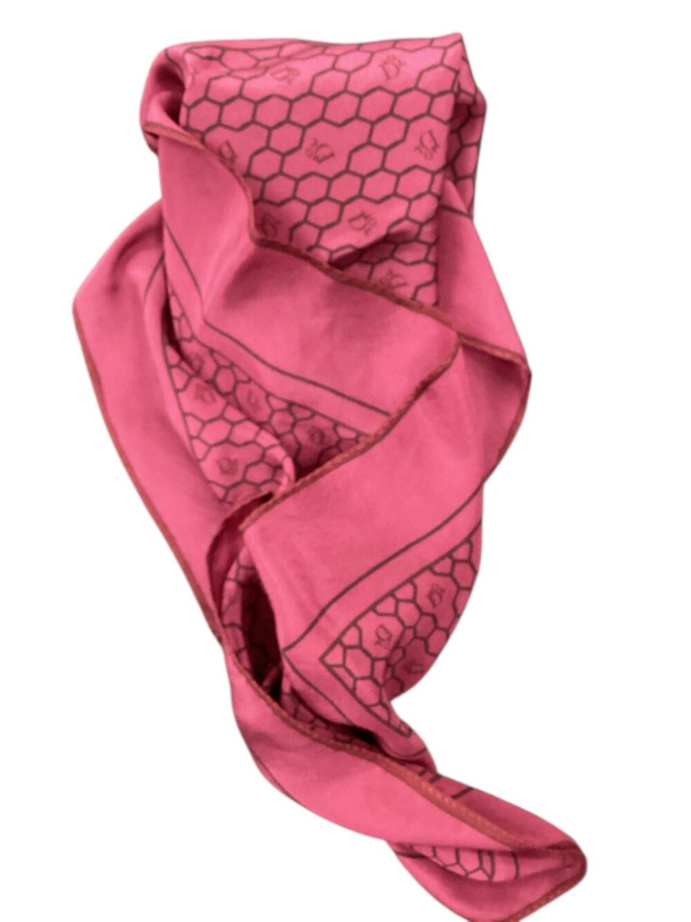 Christian Dior Scarf Women’s 1Size Square Silk Logo HoneyComb Pattern Wine Color